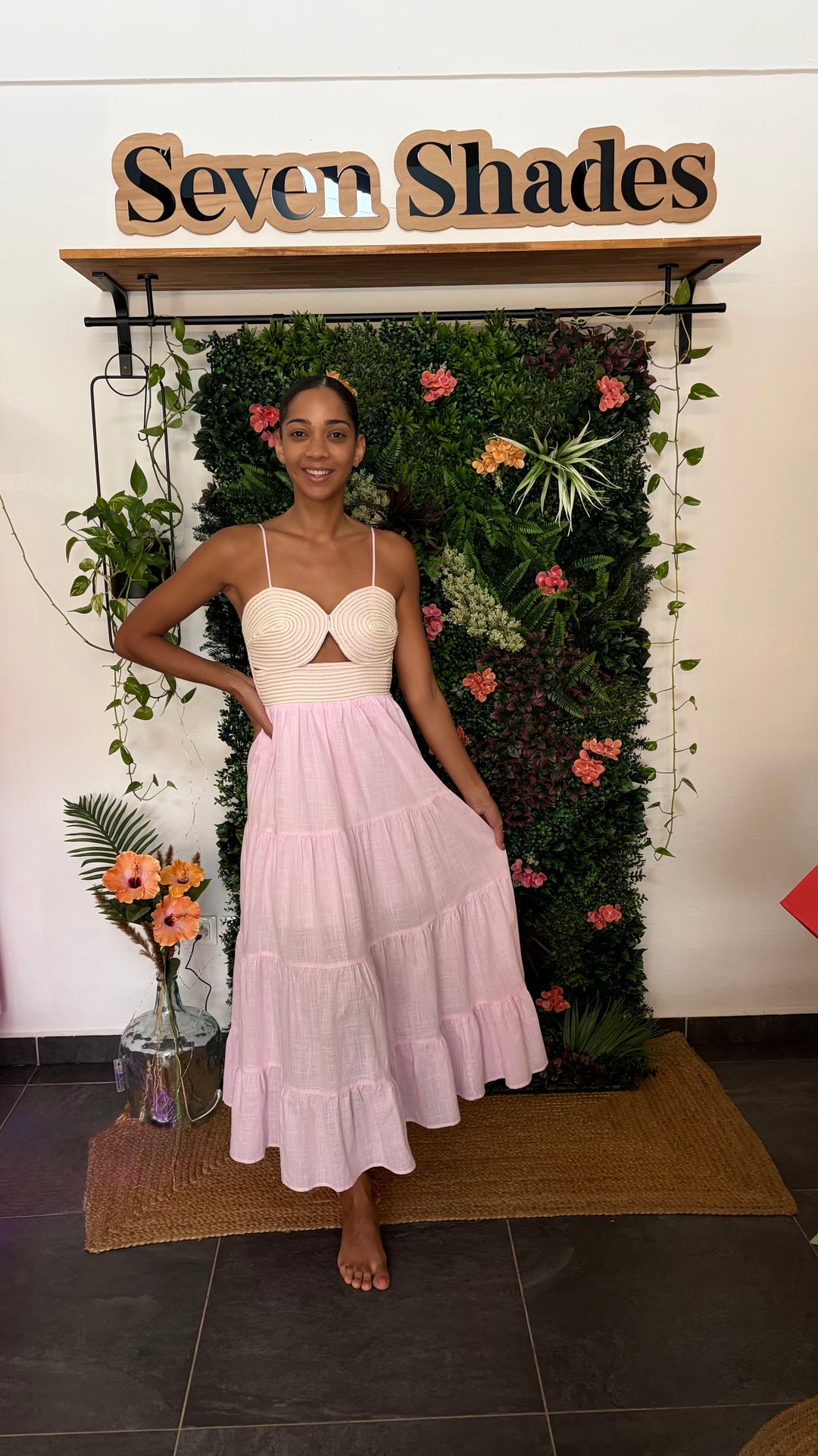 Robe longue NANCY bohème bustier texturé rose poudré – Seven Shades Réunion